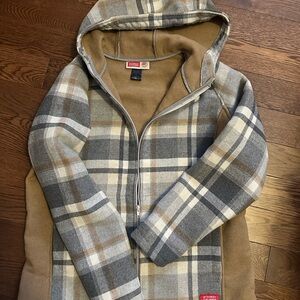 Stormy Kromer Women’s Zip Up Plaid jacket- Gray, Cream, Brown